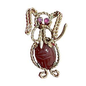 A&Z 12K GF Wire Dog With Scarab Belly-Gemstone Eyes Brooch-Vintage